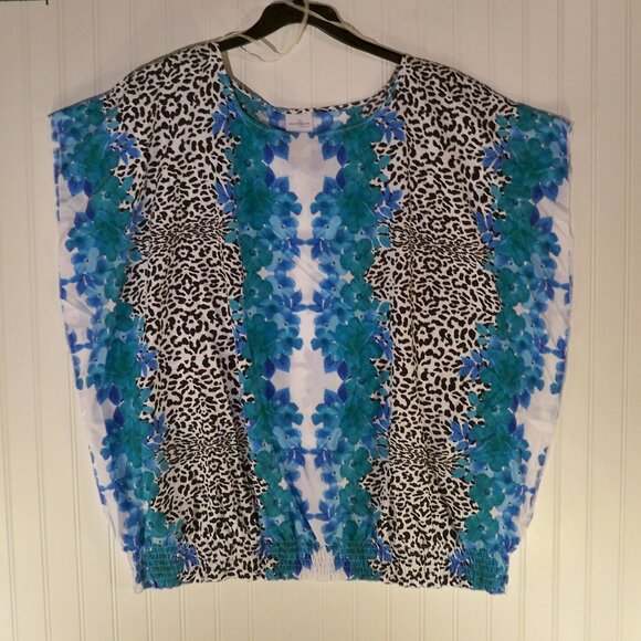 Jaclyn Smith, Tie-dye/leopard Blue Floral Top, 3X - Picture 2 of 6